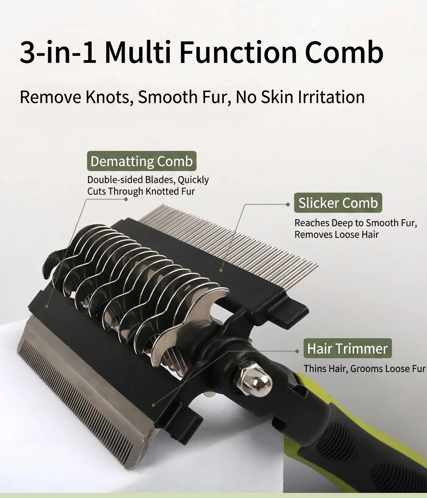 Pet Grooming Brush,Upgraded Double-Sided No Scratching Pet Deshedding Tool-Stainless Steel Rounded Teeth Rake, 1-Click Clean, Extra-Wide Mess-Free Brush for Long-Haired Dogs & Cats, Hair Reduction, Detangles Mats, Daily Grooming Care, Universal Fit