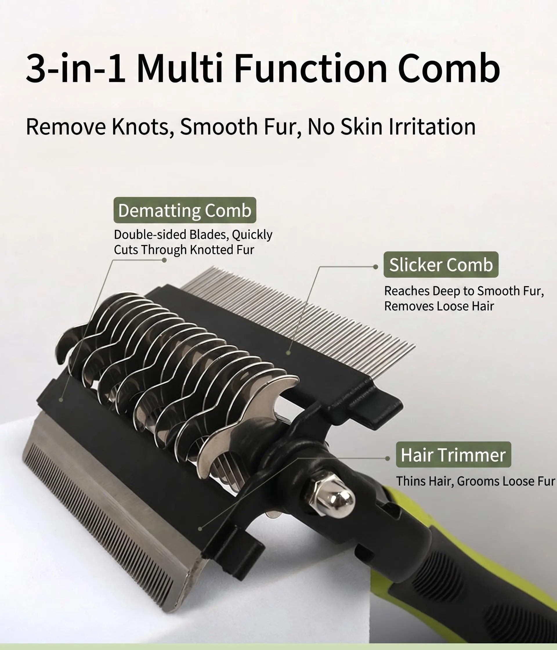 Pet Grooming Brush,Upgraded Double-Sided No Scratching Pet Deshedding Tool-Stainless Steel Rounded Teeth Rake, 1-Click Clean, Extra-Wide Mess-Free Brush for Long-Haired Dogs & Cats, Hair Reduction, Detangles Mats, Daily Grooming Care, Universal Fit