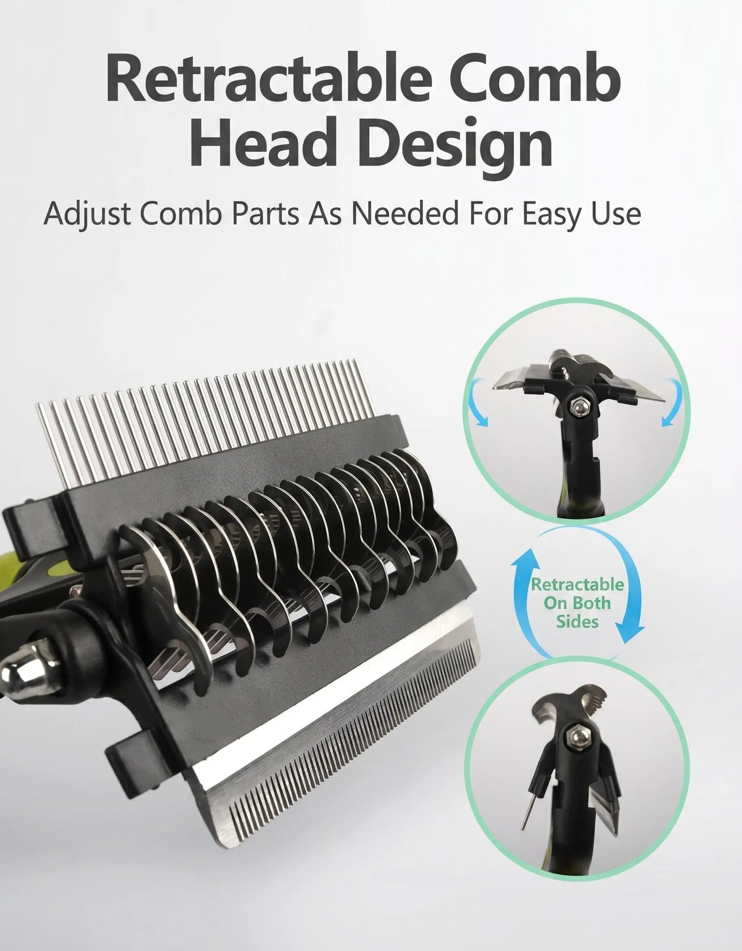 Pet Grooming Brush,Upgraded Double-Sided No Scratching Pet Deshedding Tool-Stainless Steel Rounded Teeth Rake, 1-Click Clean, Extra-Wide Mess-Free Brush for Long-Haired Dogs & Cats, Hair Reduction, Detangles Mats, Daily Grooming Care, Universal Fit