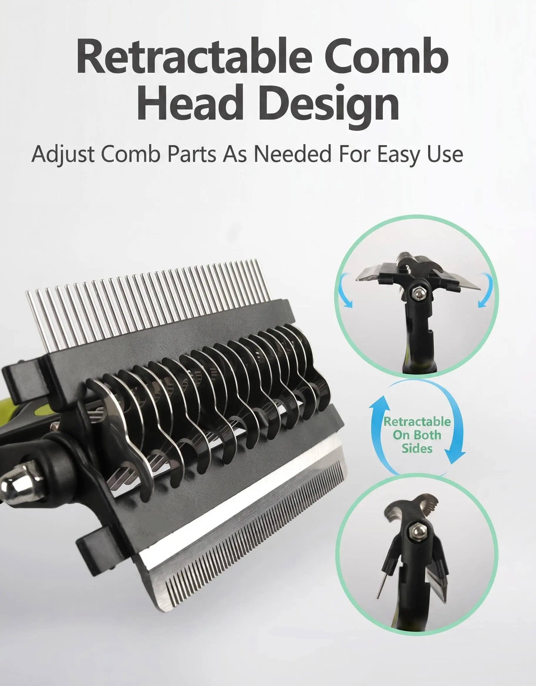 Pet Grooming Brush,Upgraded Double-Sided No Scratching Pet Deshedding Tool-Stainless Steel Rounded Teeth Rake, 1-Click Clean, Extra-Wide Mess-Free Brush for Long-Haired Dogs & Cats, Hair Reduction, Detangles Mats, Daily Grooming Care, Universal Fit