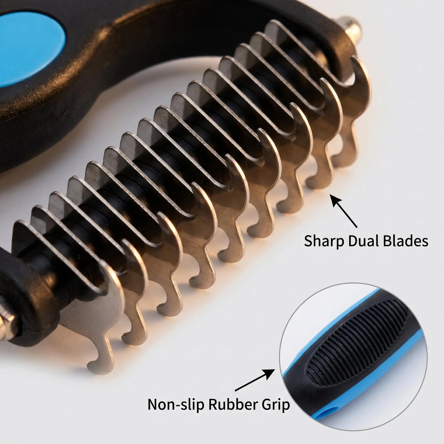 Pet Grooming Brush,Upgraded Double-Sided No Scratching Pet Deshedding Tool-Stainless Steel Rounded Teeth Rake, 1-Click Clean, Extra-Wide Mess-Free Brush for Long-Haired Dogs & Cats, Hair Reduction, Detangles Mats, Daily Grooming Care, Universal Fit