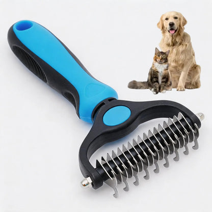 Pet Grooming Brush,Upgraded Double-Sided No Scratching Pet Deshedding Tool-Stainless Steel Rounded Teeth Rake, 1-Click Clean, Extra-Wide Mess-Free Brush for Long-Haired Dogs & Cats, Hair Reduction, Detangles Mats, Daily Grooming Care, Universal Fit