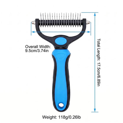 Pet Grooming Brush,Upgraded Double-Sided No Scratching Pet Deshedding Tool-Stainless Steel Rounded Teeth Rake, 1-Click Clean, Extra-Wide Mess-Free Brush for Long-Haired Dogs & Cats, Hair Reduction, Detangles Mats, Daily Grooming Care, Universal Fit